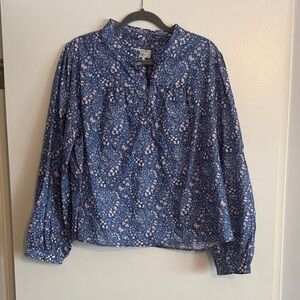 J. Crew Blue and White Paisley Blouse with liberty fabric